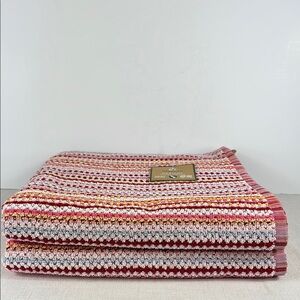 Deborah Connolly Bath Towel Set Striped Red and Pink 100% Cotton 2 Pc Set NEW
